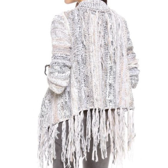 FREE PEOPLE mixed wool alpaca fringe cardigan sweater shawl  XS - Picture 3 of 4